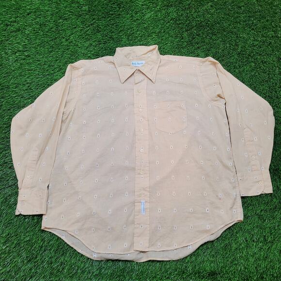 Vintage 70s Nicola Mancini Embroidered Disco Button Shirt Mens XXL 17.5 Peach - Picture 1 of 13